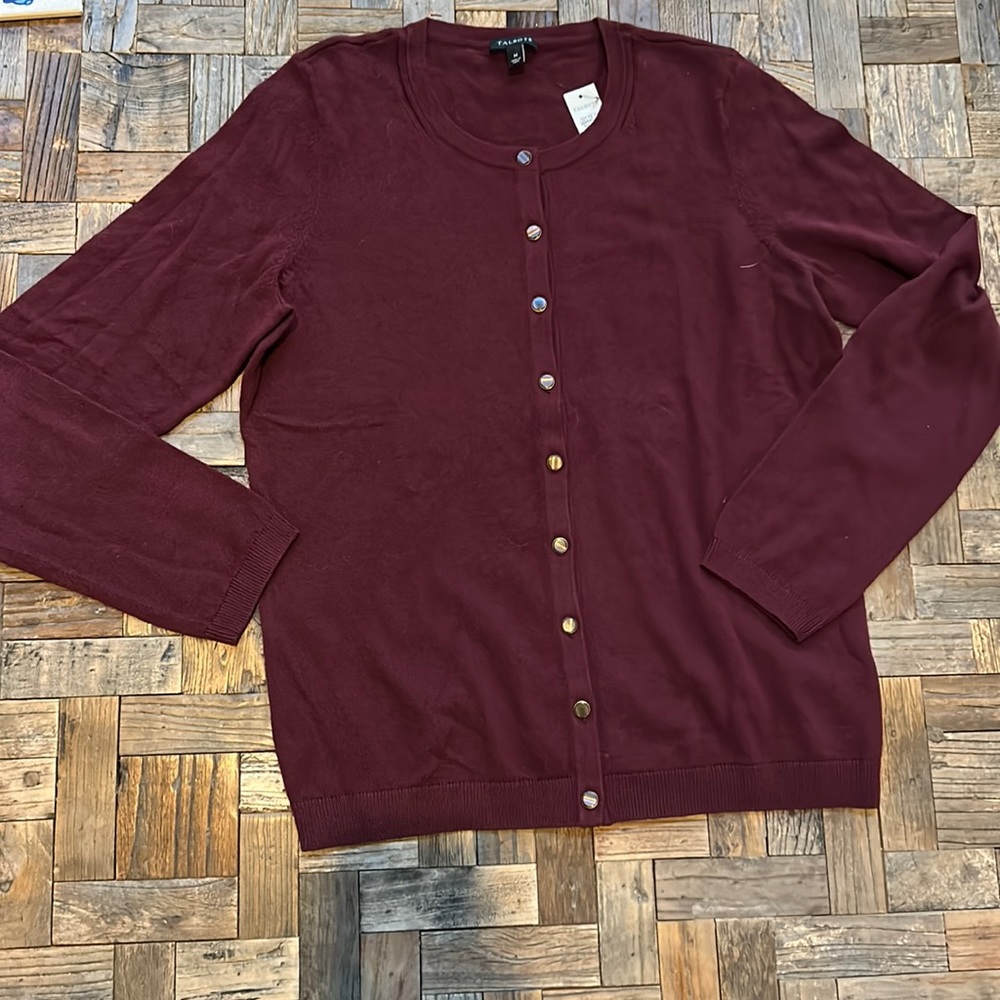 NWT- from Talbots Maroon Burgundy Cardigan Sweater. Size Med.
